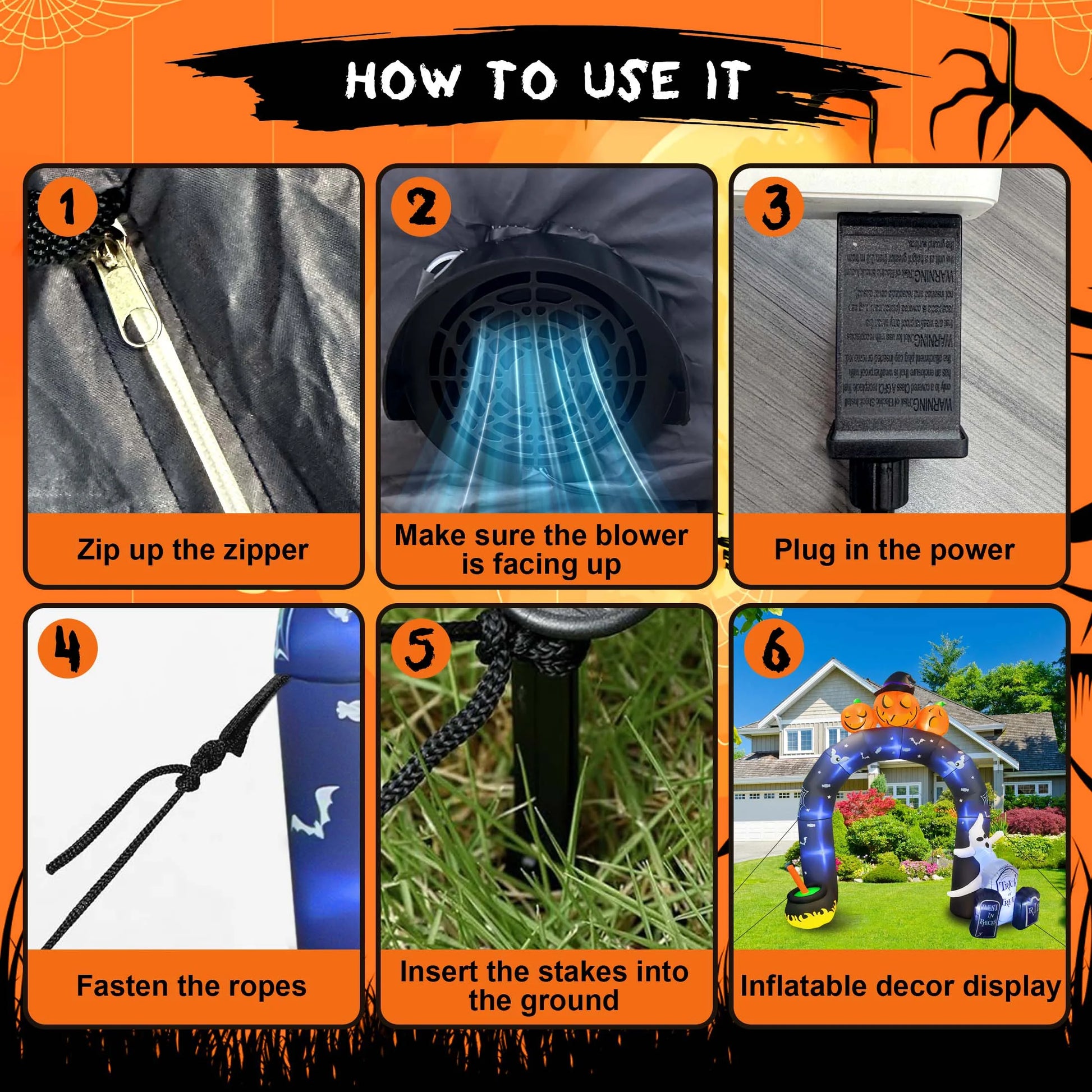 Arco Inflable de Halloween 10 ft – Decoración Gigante para Jardín con Fantasmas y Calabazas Luminosas