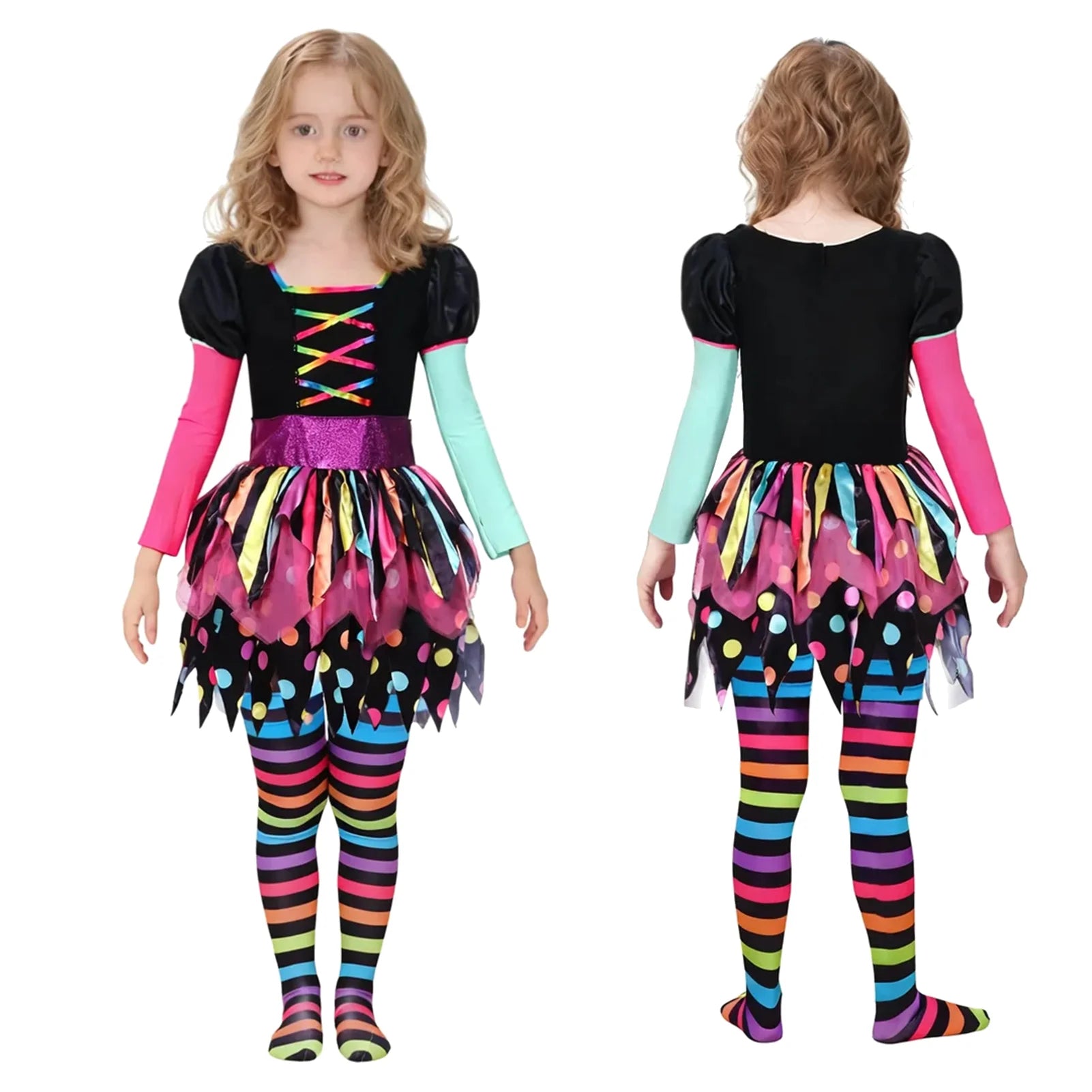 Disfraz de Brujita Arcoíris para Niñas – Traje Colorido de Halloween con Sombrero | Casa del Miedo Kids