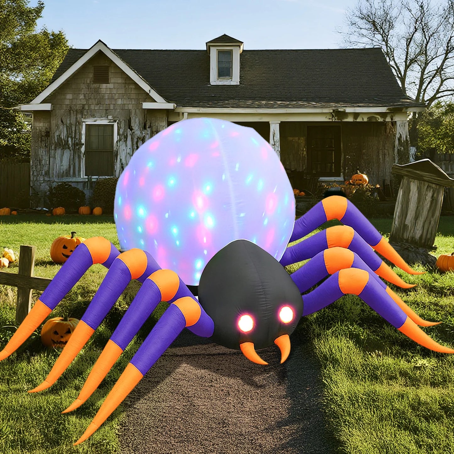 Araña Inflable Gigante 2,4 m con Luces LED – Decoración de Halloween para Jardín o Fiesta