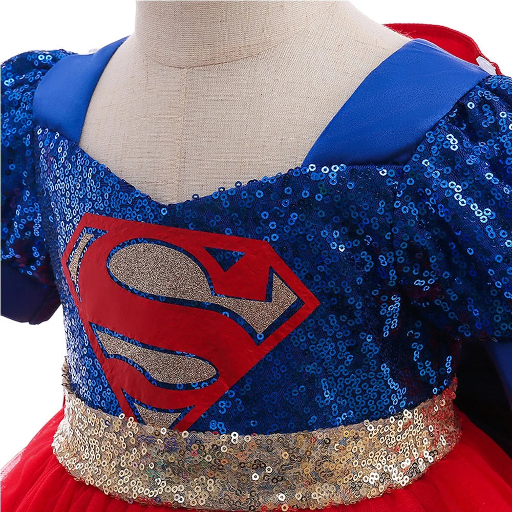 Disfraz Infantil de Superheroína – Vestido Brillante con Capa para Niñas | Ideal para Halloween o Fiestas de Disfraces