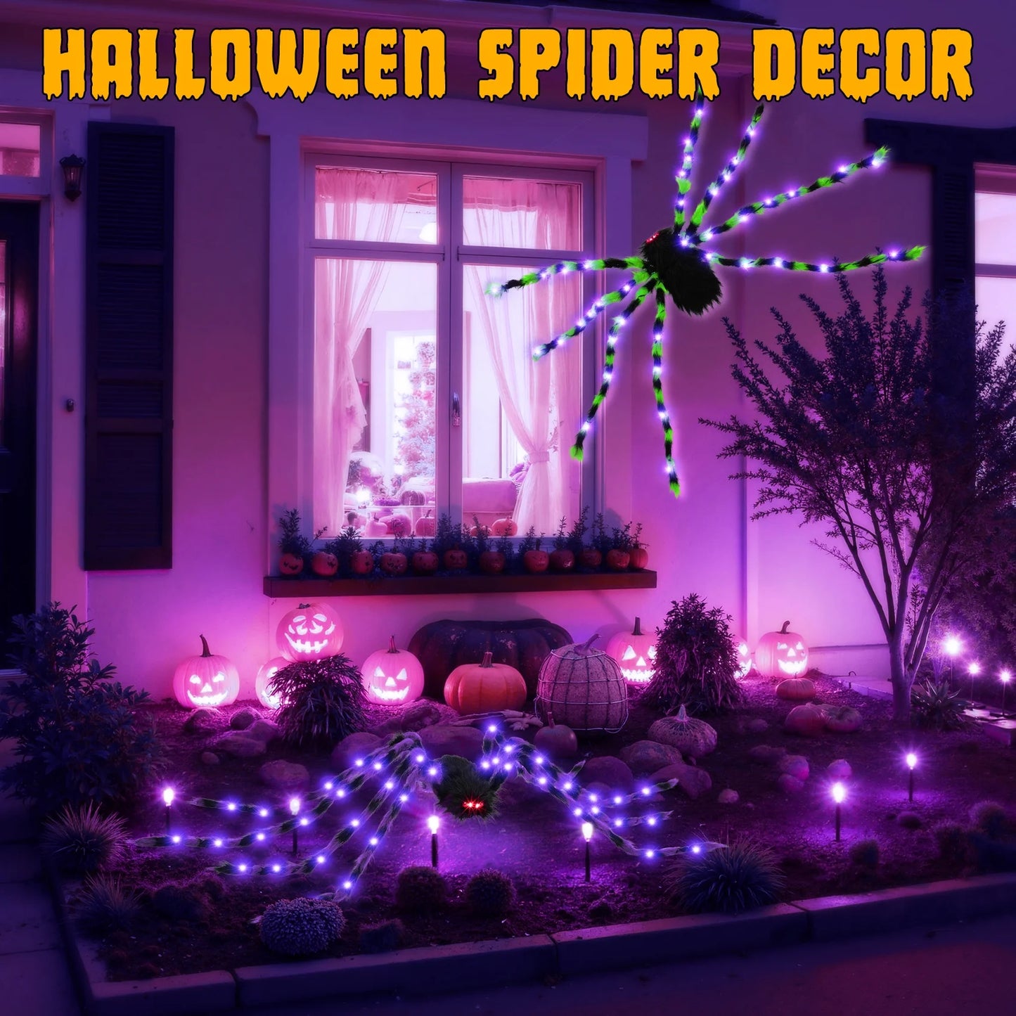 Set de 2 Arañas Gigantes con Luces LED – Decoración de Halloween 5FT para Interior y Exterior