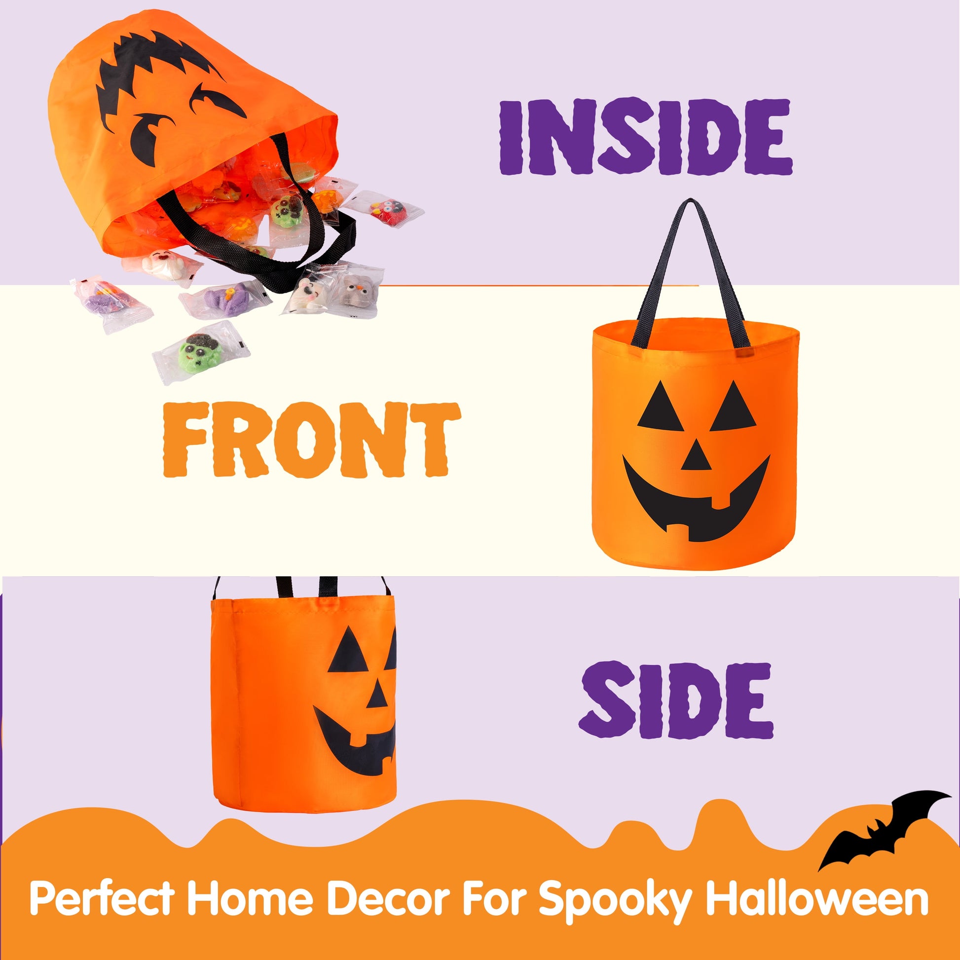Set de 3 Cubos de Dulces de Halloween con Luz LED – Calabazas Naranjas