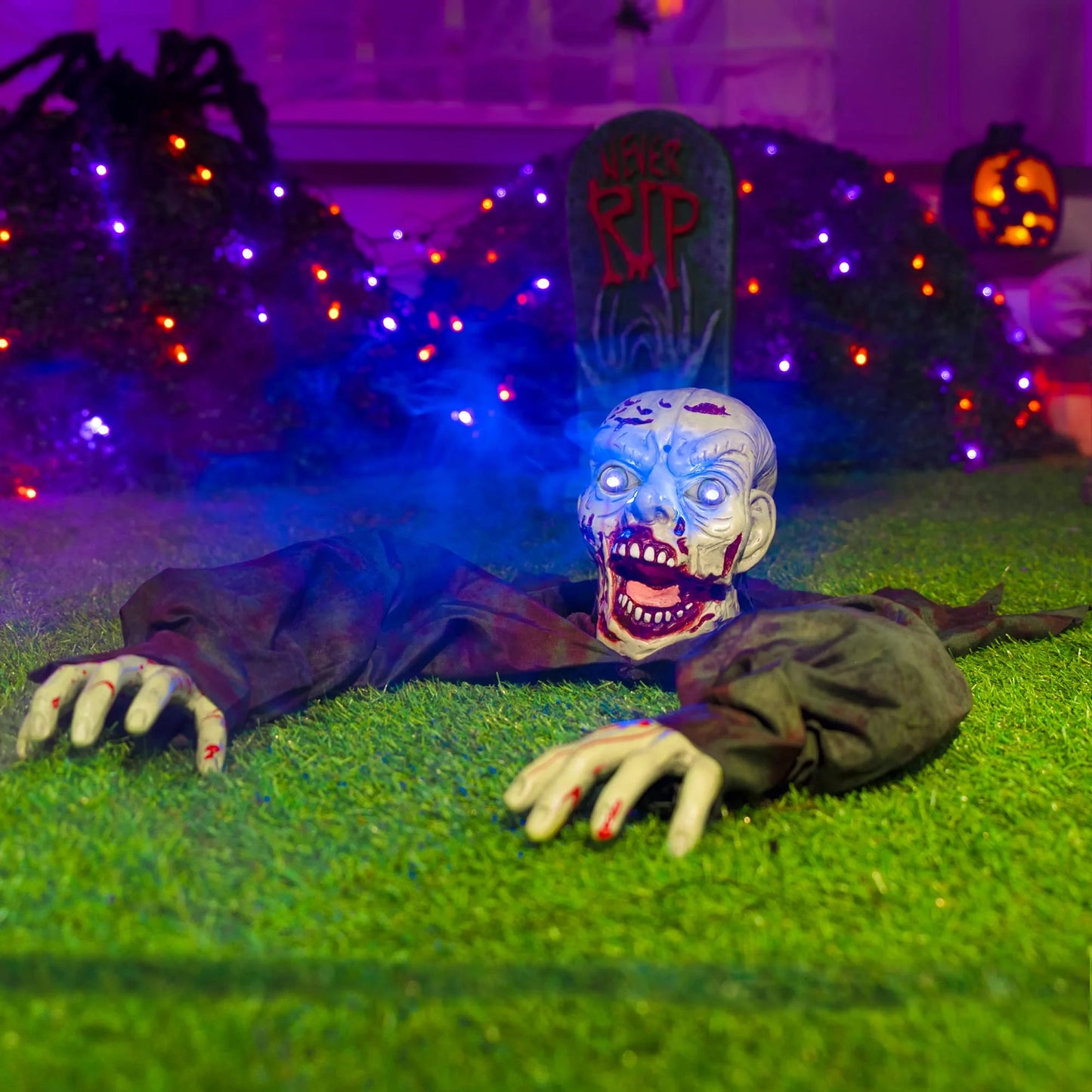 Zombie Animatrónico con Sonido y Ojos LED – Decoración de Halloween para Exterior e Interior
