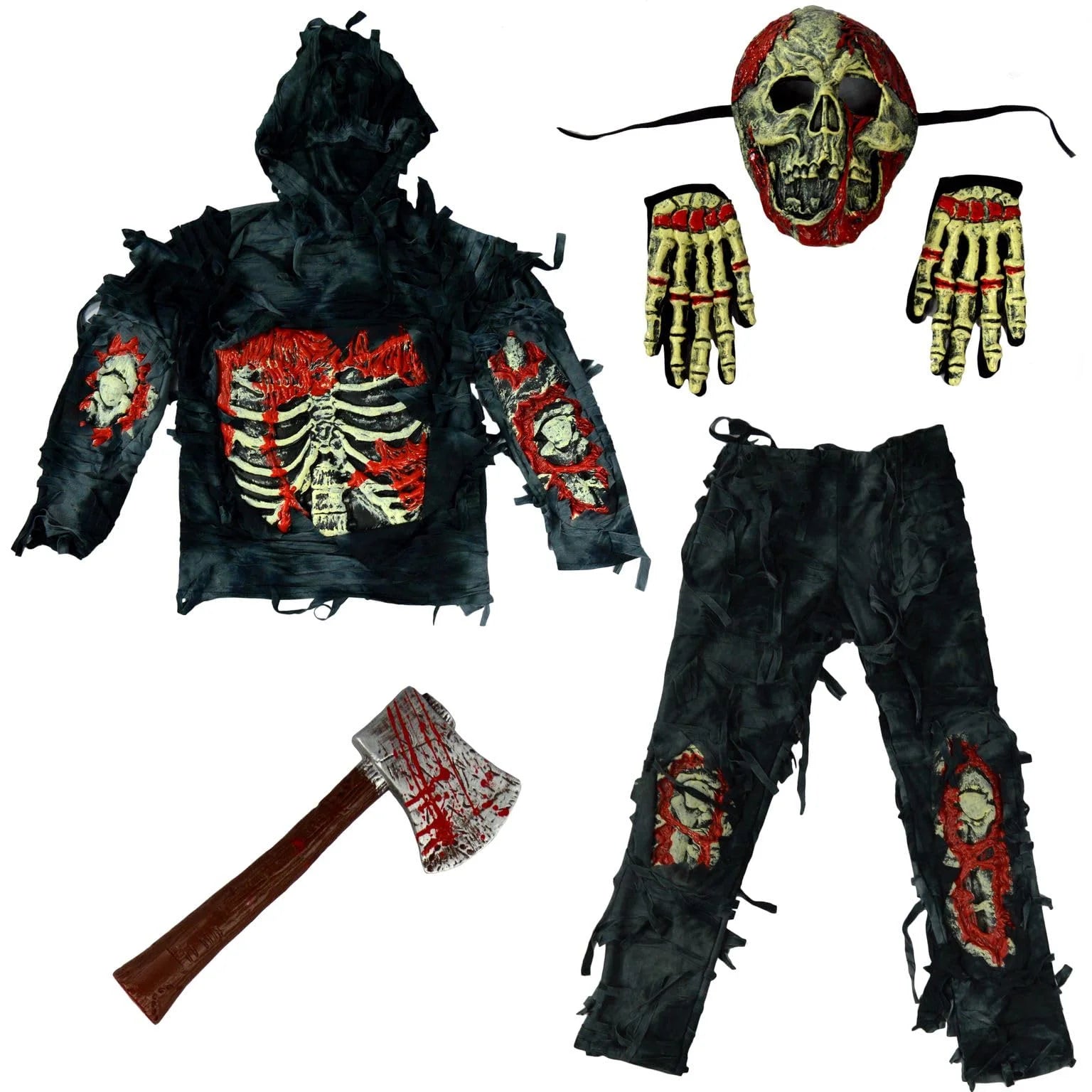 Disfraz de Niño Zombi con Hacha de Plástico – Traje Terrorífico de Halloween