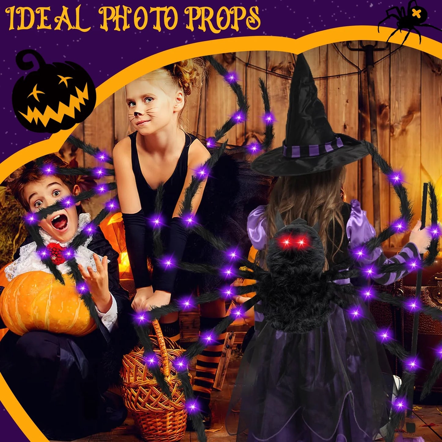 Disfraz de Araña Gigante con Luces LED – Halloween para Niños y Adultos