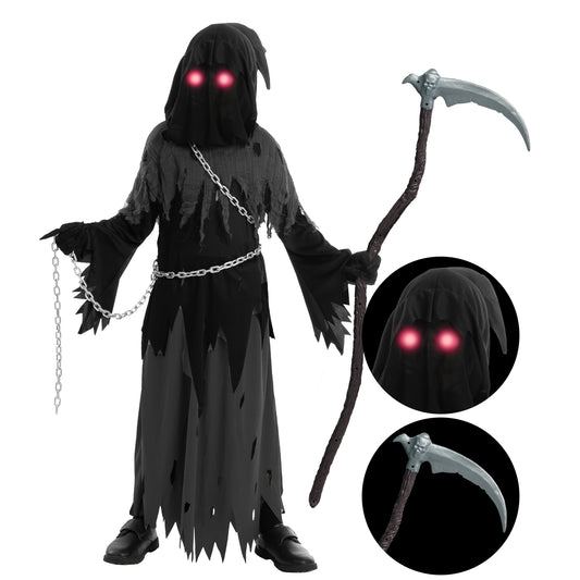 Disfraz de Niño Segador con Ojos Brillantes / Grim Reaper Costume – Halloween para Niños
