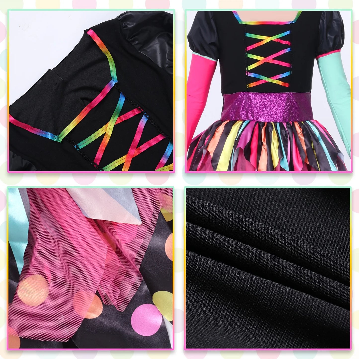 Disfraz de Brujita Arcoíris para Niñas – Traje Colorido de Halloween con Sombrero | Casa del Miedo Kids