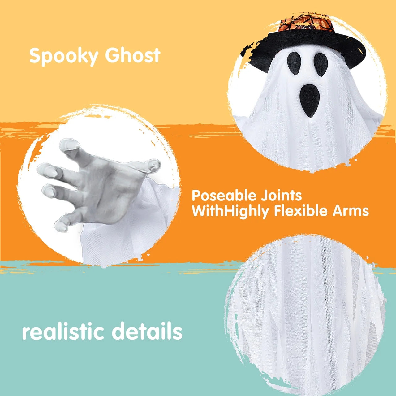 Set de 3 Fantasmas Colgantes de Halloween – Decoración Flotante para Exteriores 63 cm