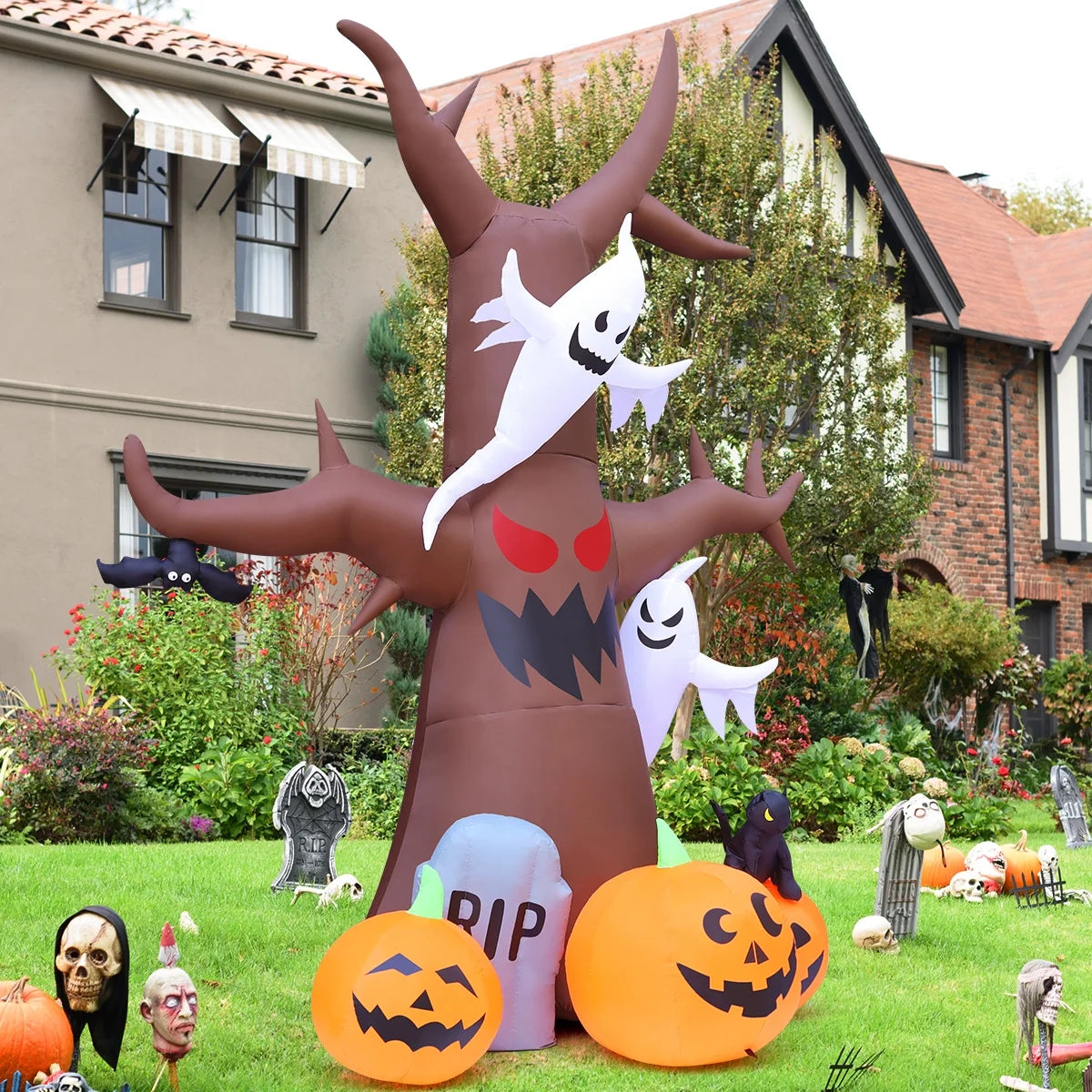 Árbol Inflable de Halloween 11.8FT con Fantasmas y Calabazas – Decoración con Luces LED