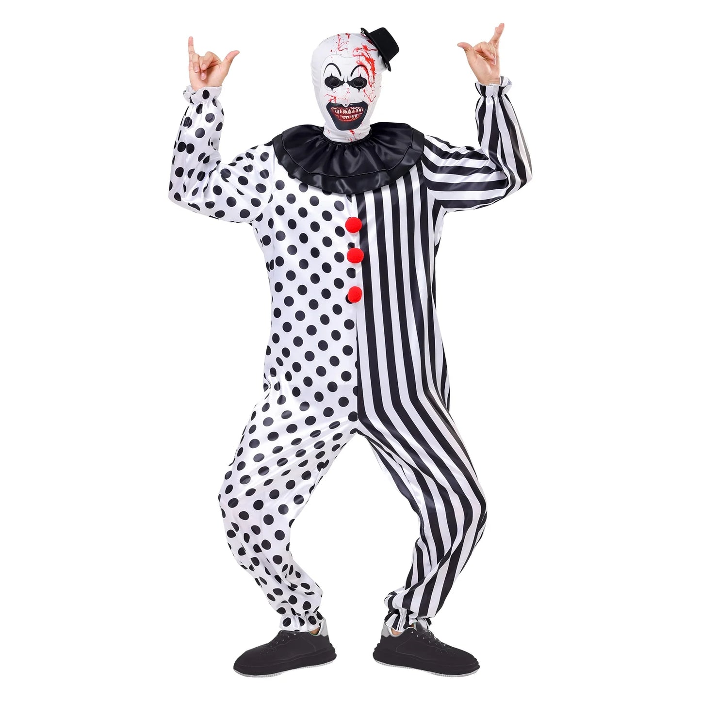 Disfraz de Payaso Blanco y Negro para Niños – Traje Completo Unisex de Halloween