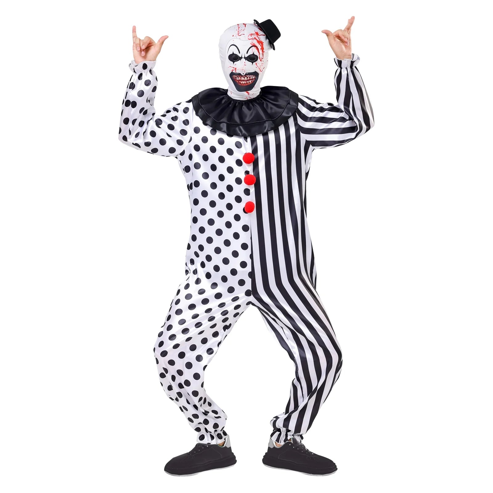 Disfraz de Payaso Blanco y Negro para Niños – Traje Completo Unisex de Halloween