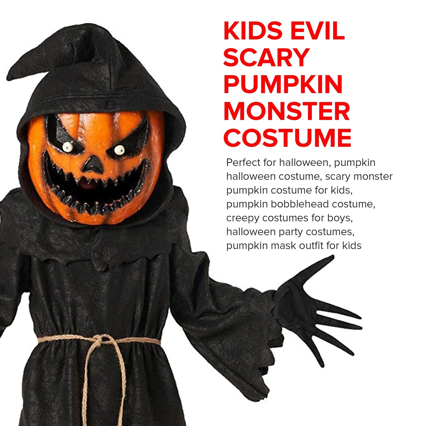Disfraz Infantil de Calabaza Malvada – Traje de Monstruo de Halloween con Capa Negra y Detalles Naranja