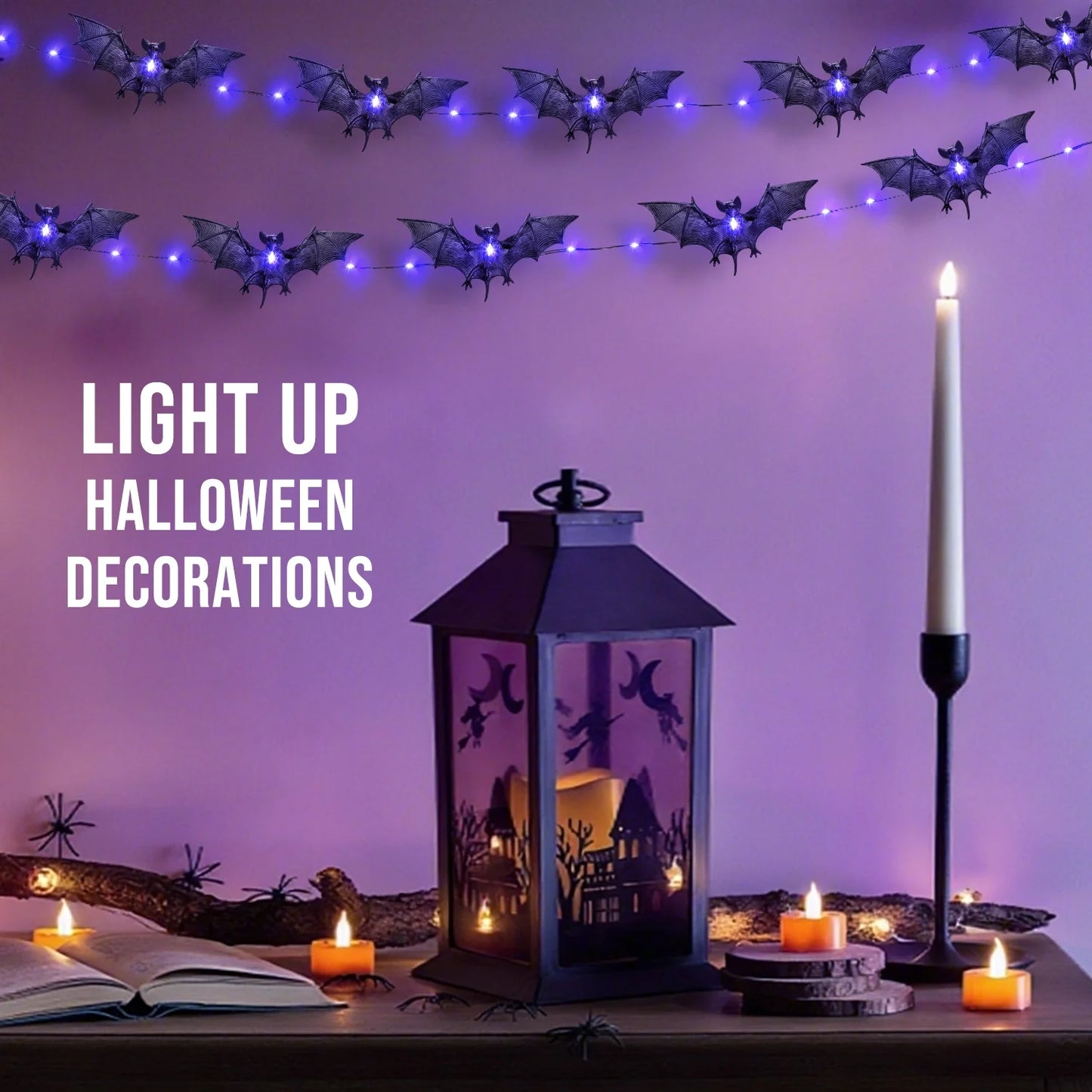 Luces LED de Murciélagos 9.8FT – Decoración de Halloween Interior y Exterior