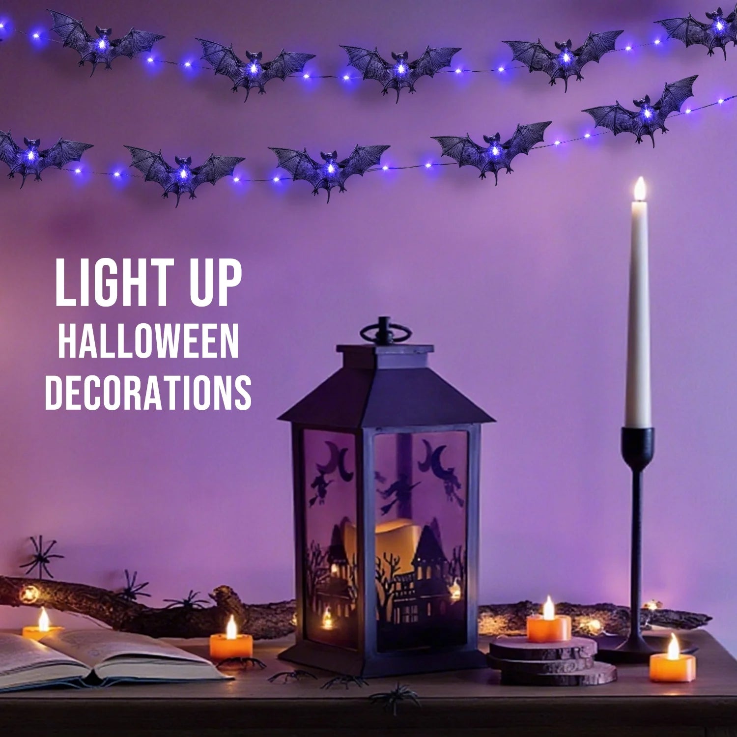 Luces LED de Murciélagos 9.8FT – Decoración de Halloween Interior y Exterior