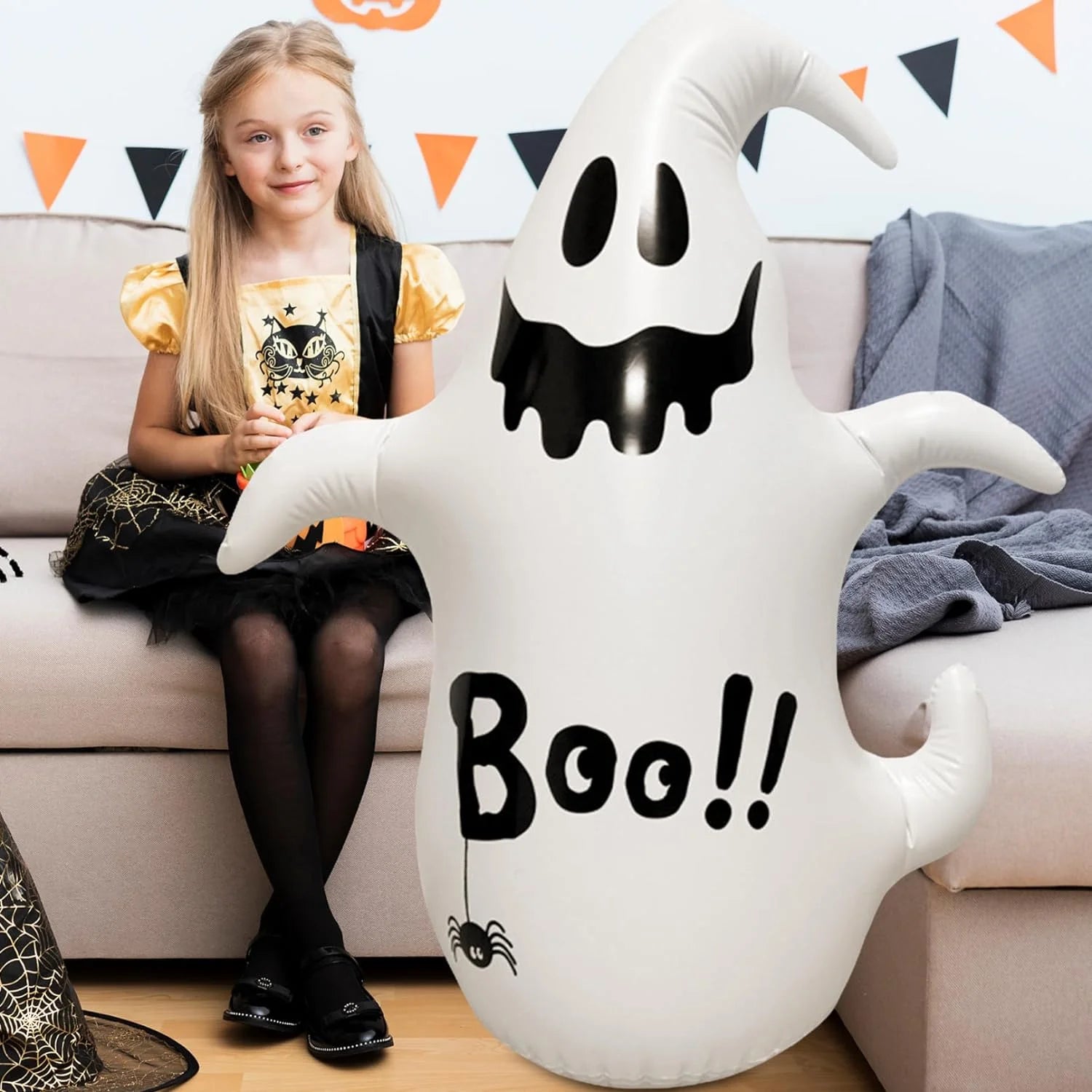 Inflable Fantasma de Halloween 4 FT – Decoración Exterior con Luces LED para Jardín o Fiesta