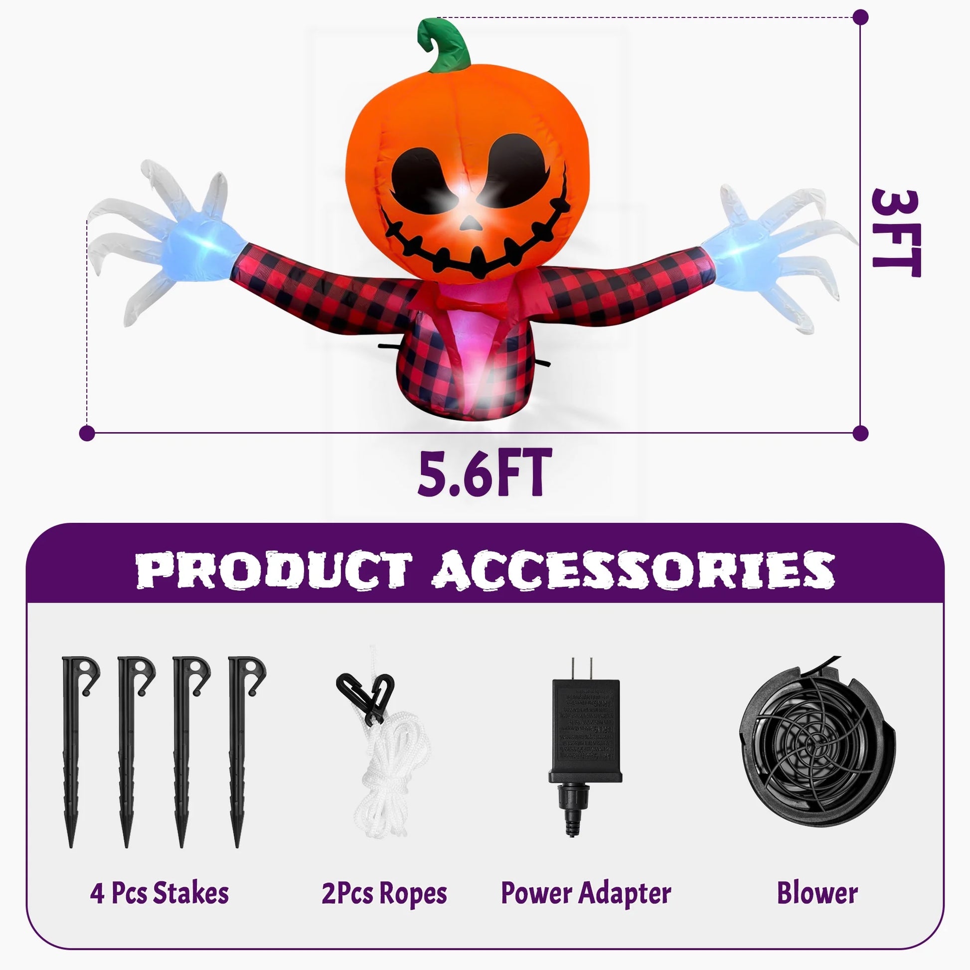 Inflable Halloween Fantasma con Calabaza 1.5 m – Decoración Exterior con Luces LED