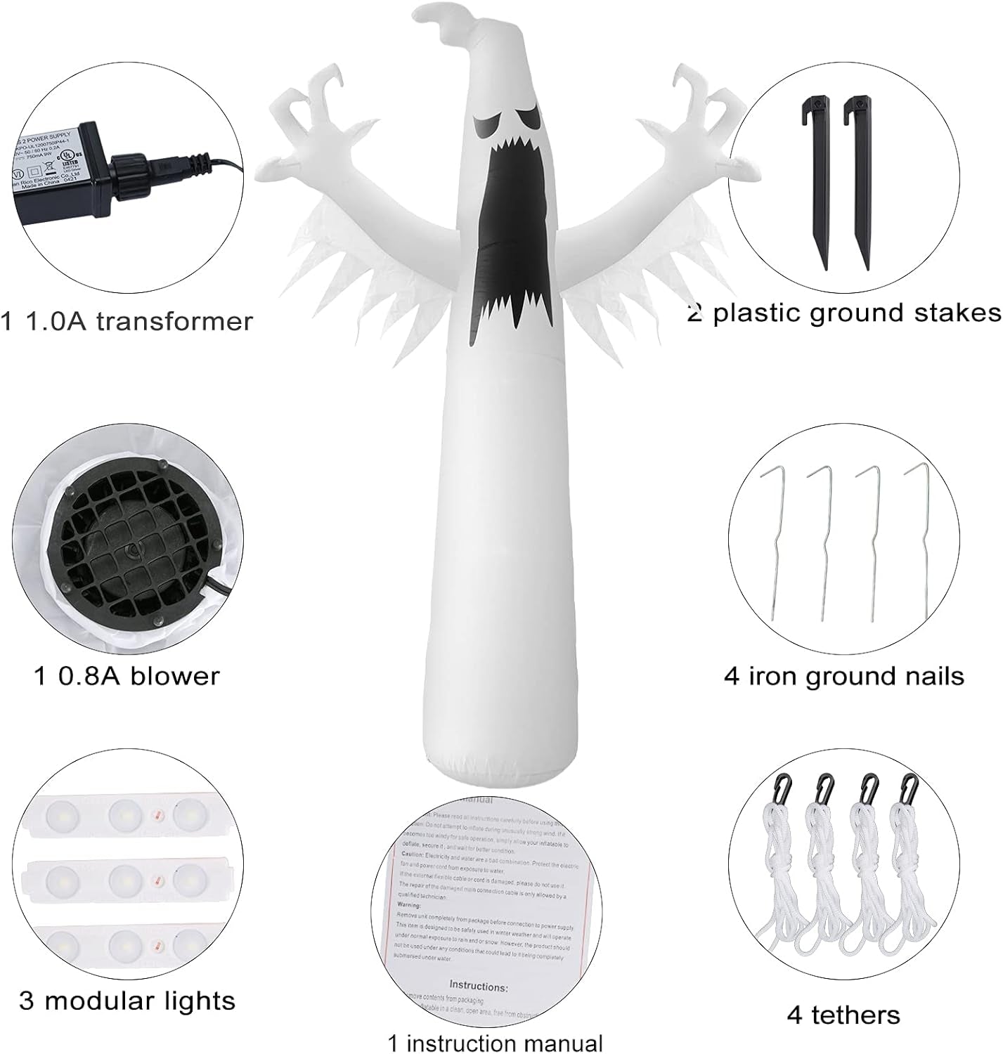 Inflable Fantasma Gigante 12FT – Decoración de Halloween para Exteriores
