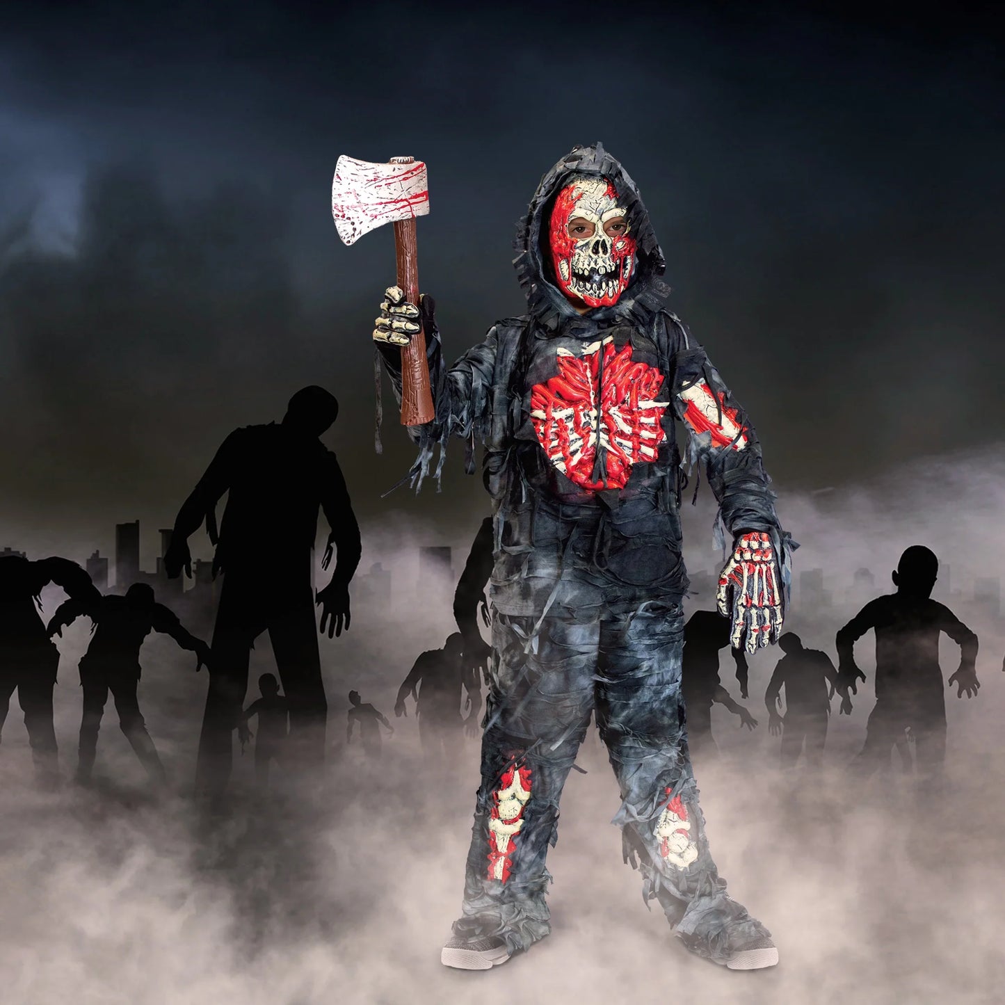 Disfraz de Niño Zombi con Hacha de Plástico – Traje Terrorífico de Halloween