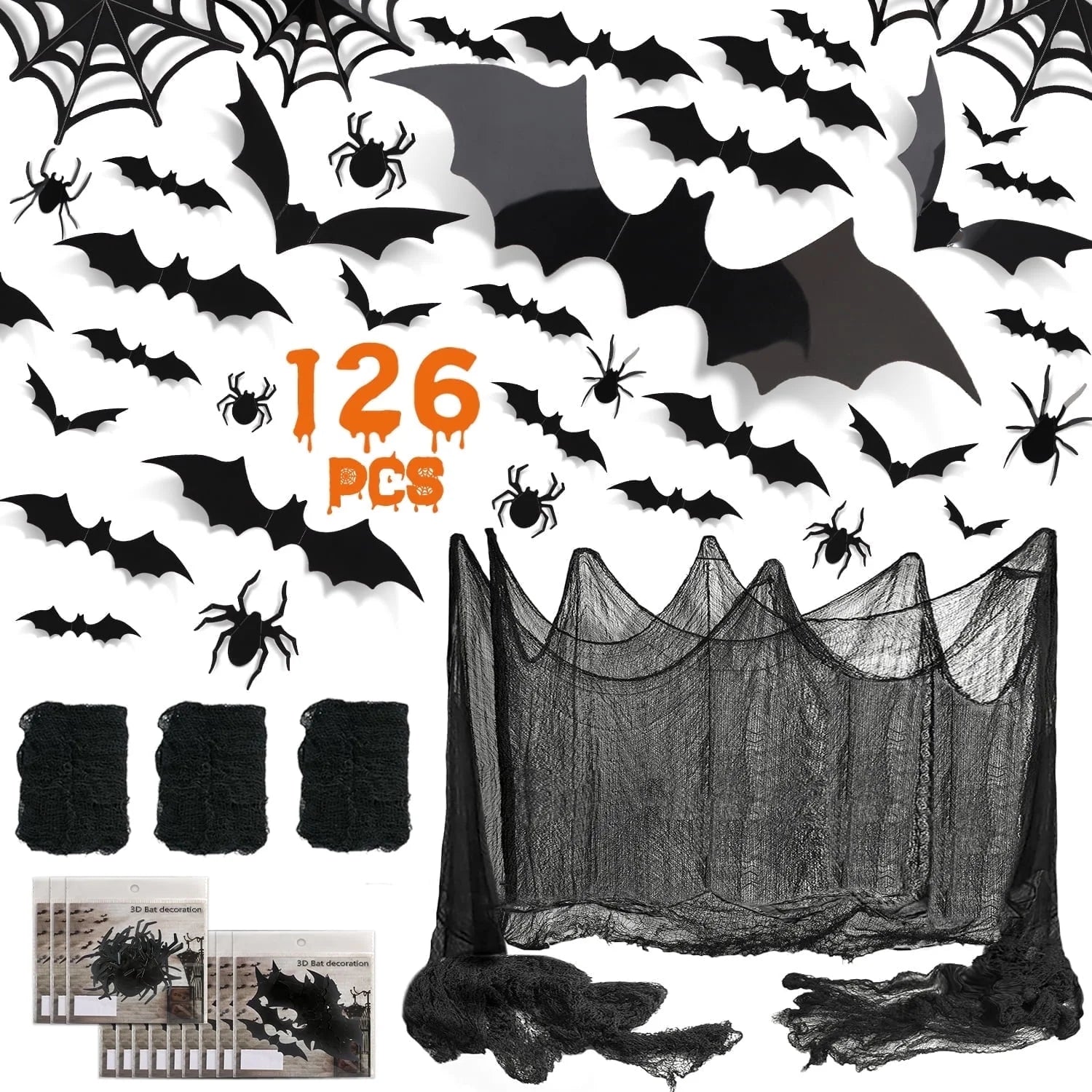 Pack 126 Murciélagos 3D Halloween – Decoración Adhesiva para Paredes