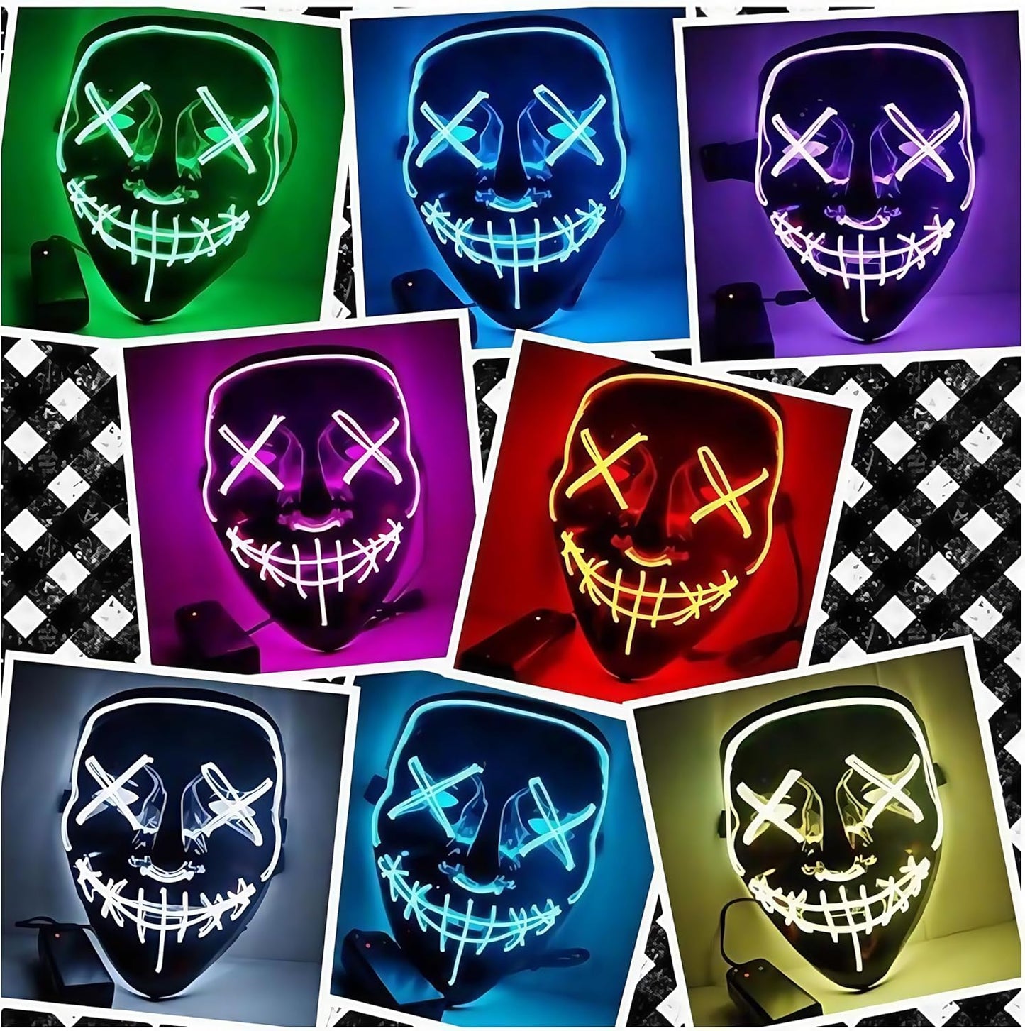 Máscara LED Creepy “The Purge” – 5 Modos Luminosos, Efecto de Terror Nocturno