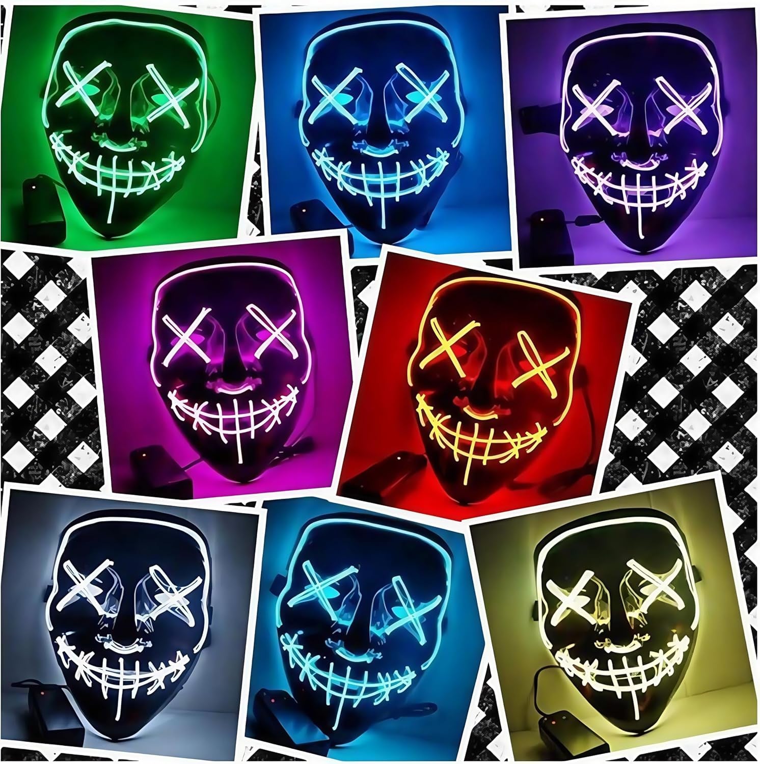 Máscara LED Creepy “The Purge” – 5 Modos Luminosos, Efecto de Terror Nocturno