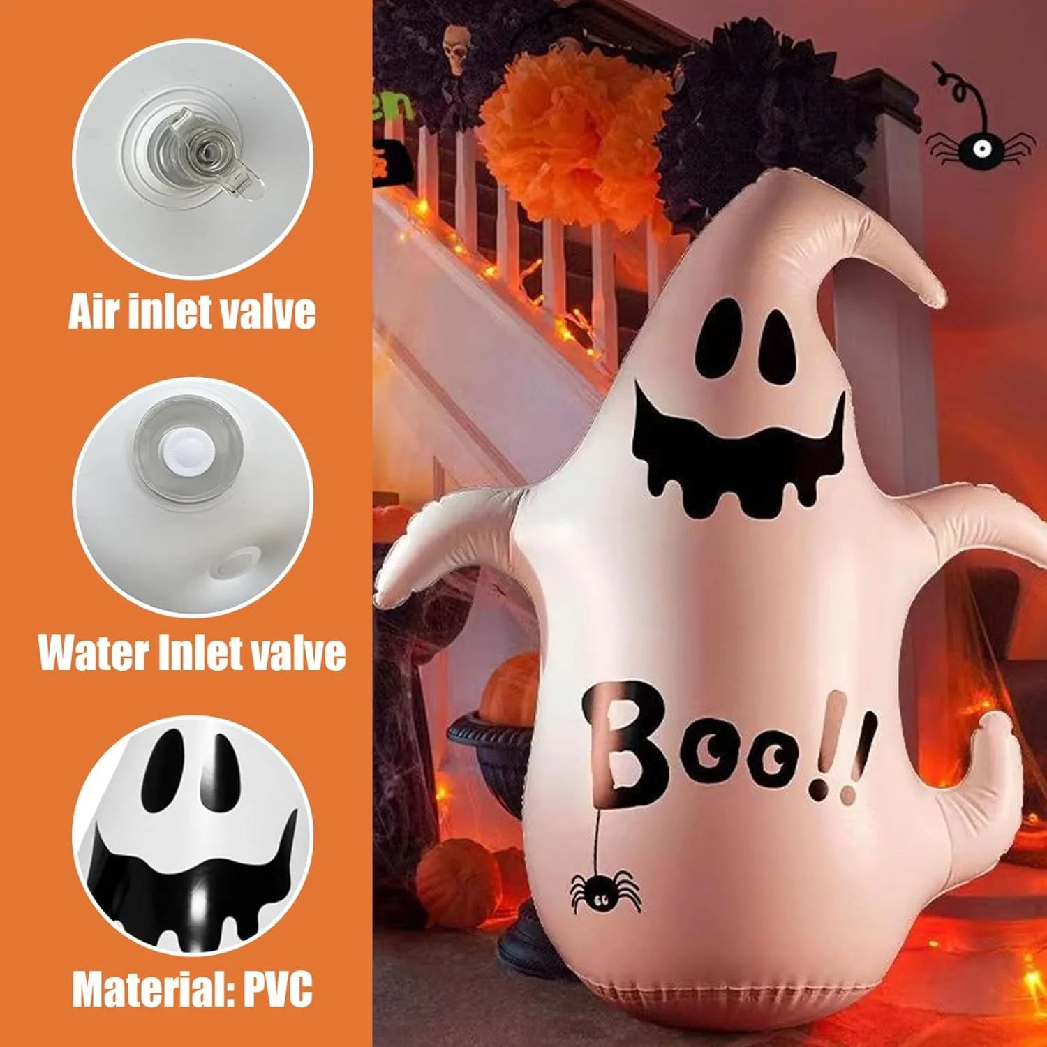 Inflable Fantasma de Halloween 4 FT – Decoración Exterior con Luces LED para Jardín o Fiesta