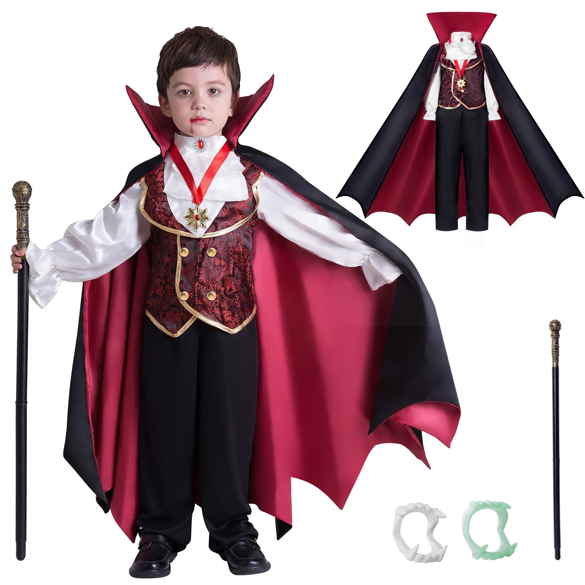 Disfraz Infantil de Vampiro Gótico – Traje Completo de Halloween para Niños (3–4 años)