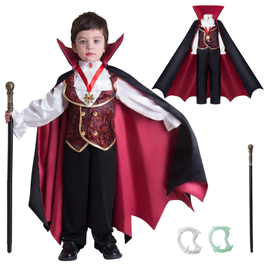 Disfraz Infantil de Vampiro Gótico – Traje Completo de Halloween para Niños (3–4 años)