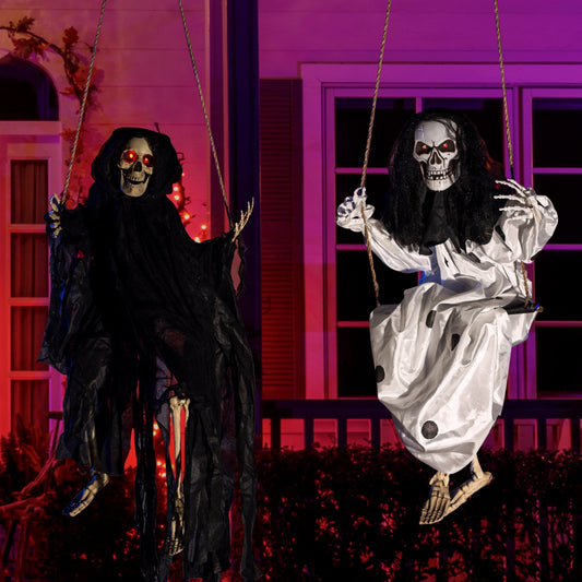 Set de 2 Fantasmas Colgantes con Luz LED – Decoración de Halloween para Exteriores (3 pies / 90 cm)