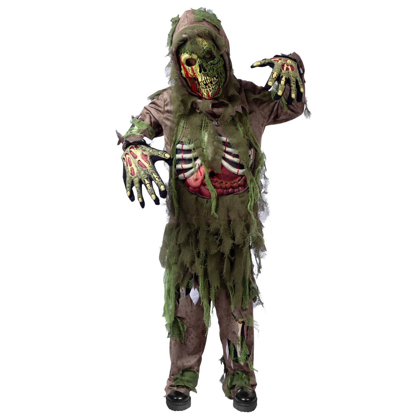 Disfraz de Esqueleto Zombi Pantanoso – Traje de Halloween para Niño con Detalles Realistas y Máscara Completa