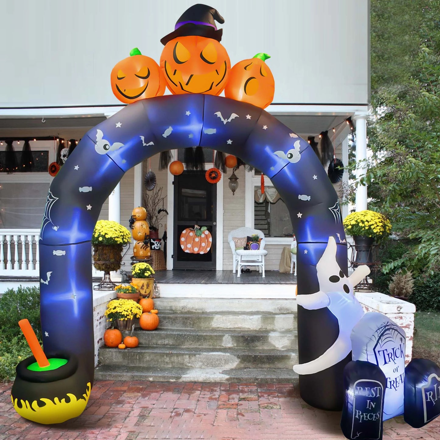 Arco Inflable de Halloween 10 ft – Decoración Gigante para Jardín con Fantasmas y Calabazas Luminosas