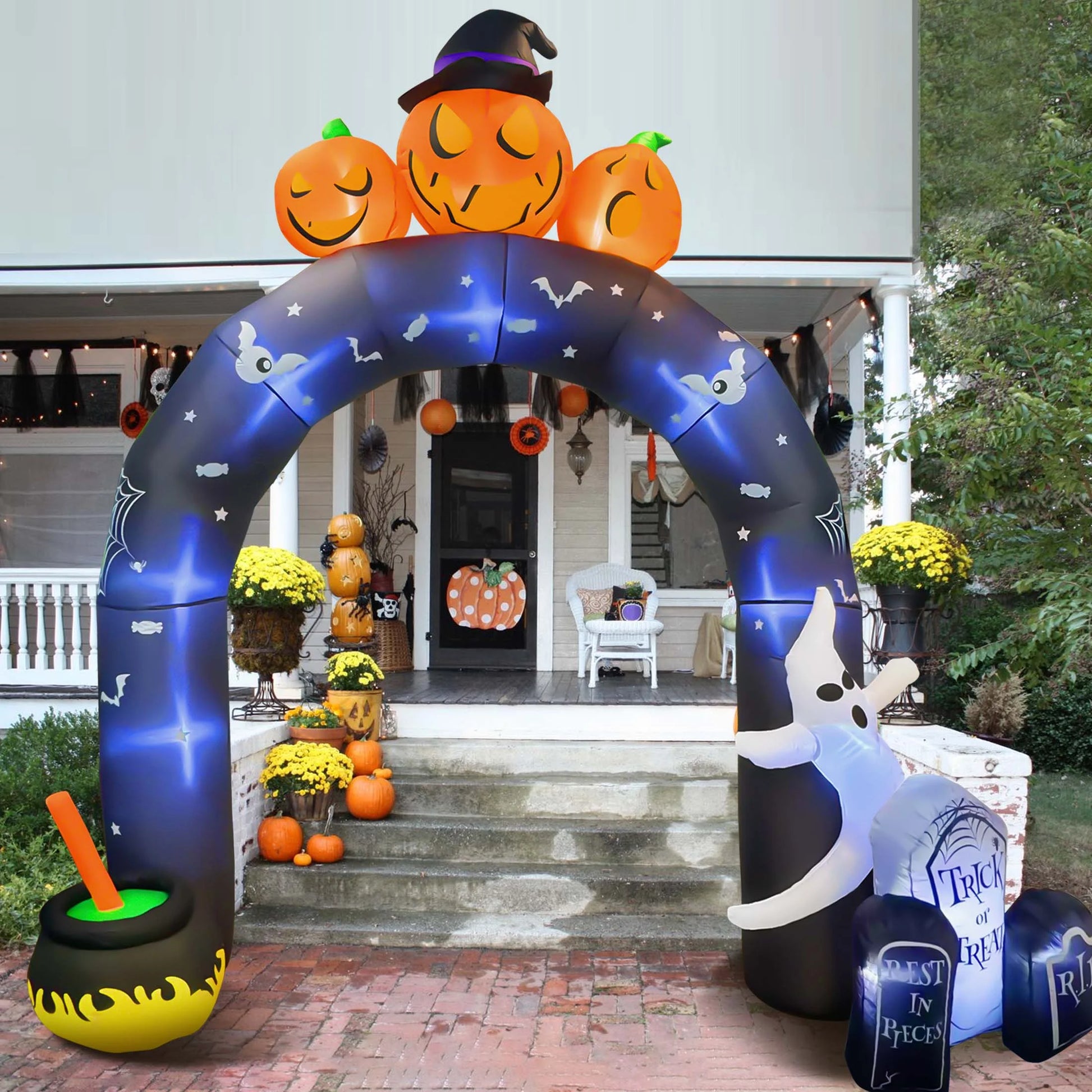 Arco Inflable de Halloween 10 ft – Decoración Gigante para Jardín con Fantasmas y Calabazas Luminosas