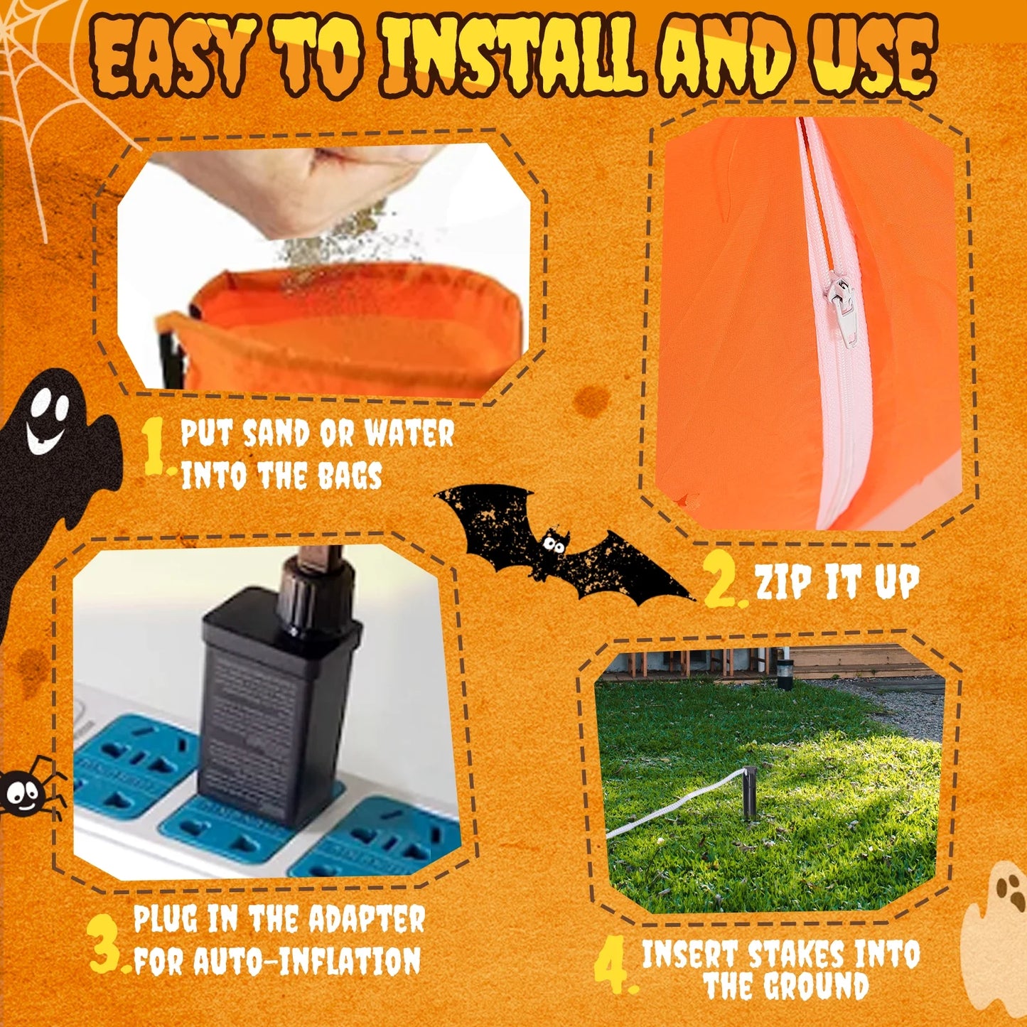 Inflable Halloween 2.4 m – Torre de Calabazas con Sombrero de Bruja y Luces LED