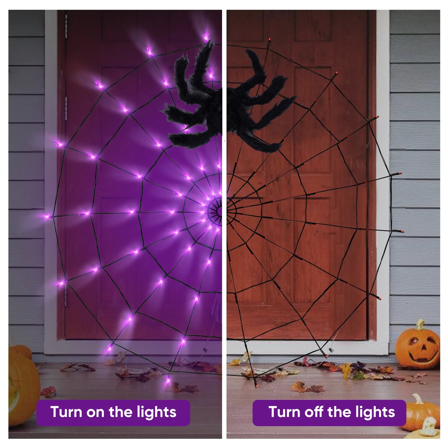 Luces de Telaraña con Araña Negra – 70 LEDs de Halloween con Control Remoto y 8 Modos