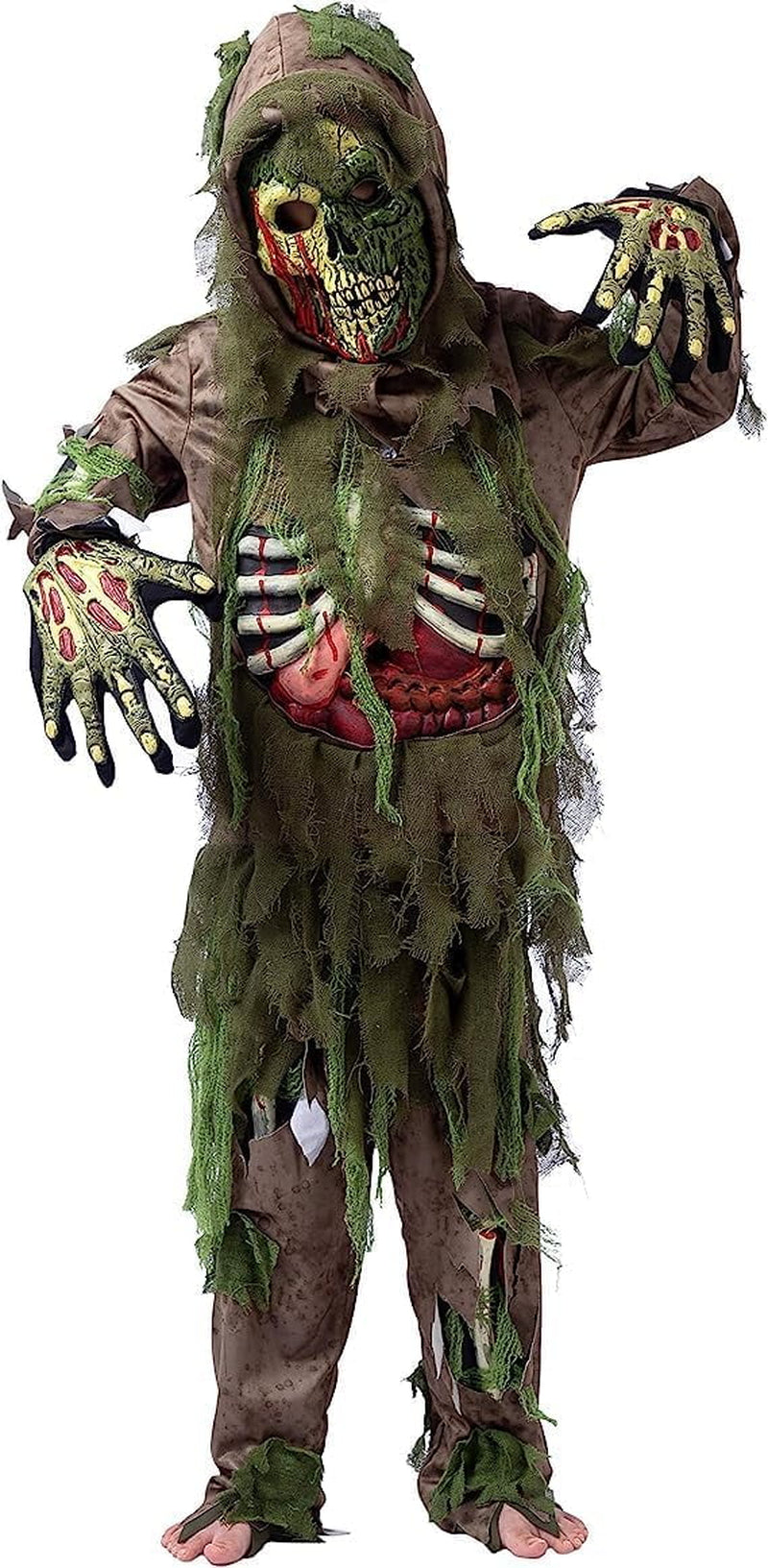 Disfraz de Esqueleto Zombi Pantanoso – Traje de Halloween para Niño con Detalles Realistas y Máscara Completa