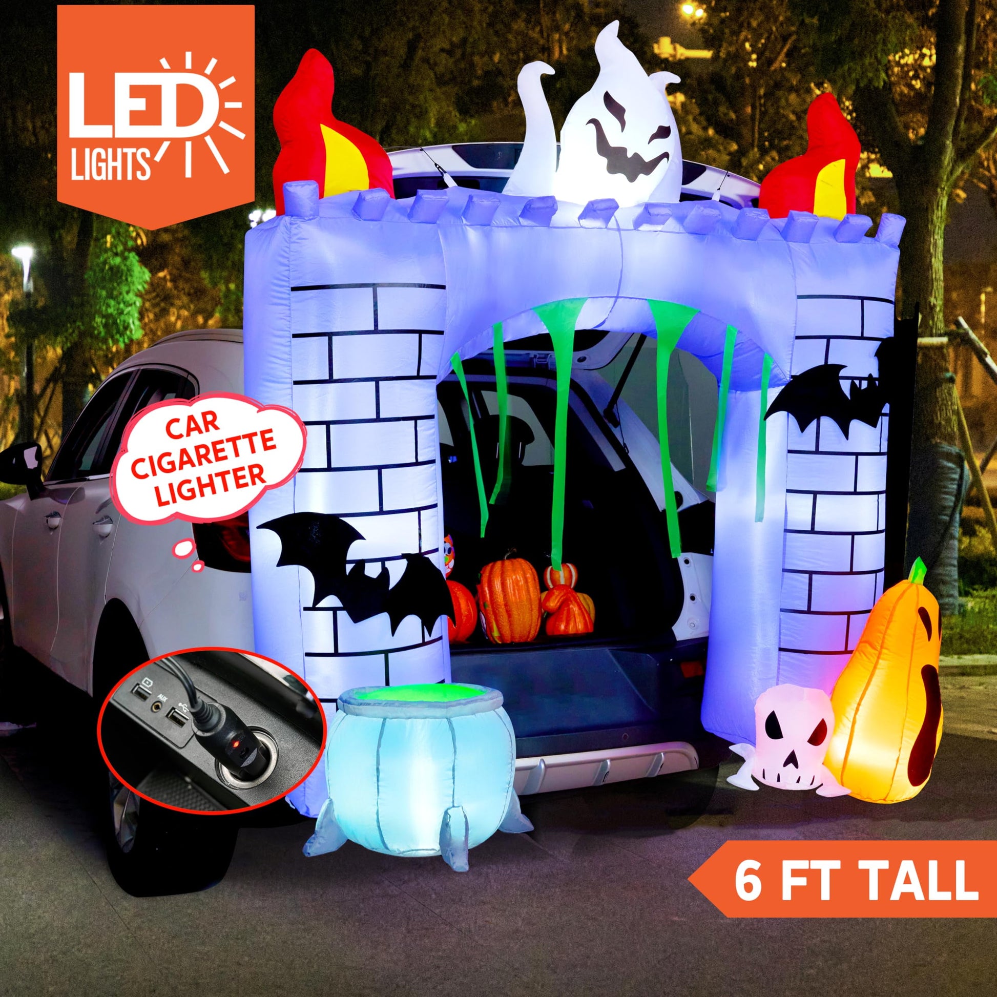 Castillo Inflable Embrujado 6FT con Fantasmas y Calabaza LED – Decoración de Halloween
