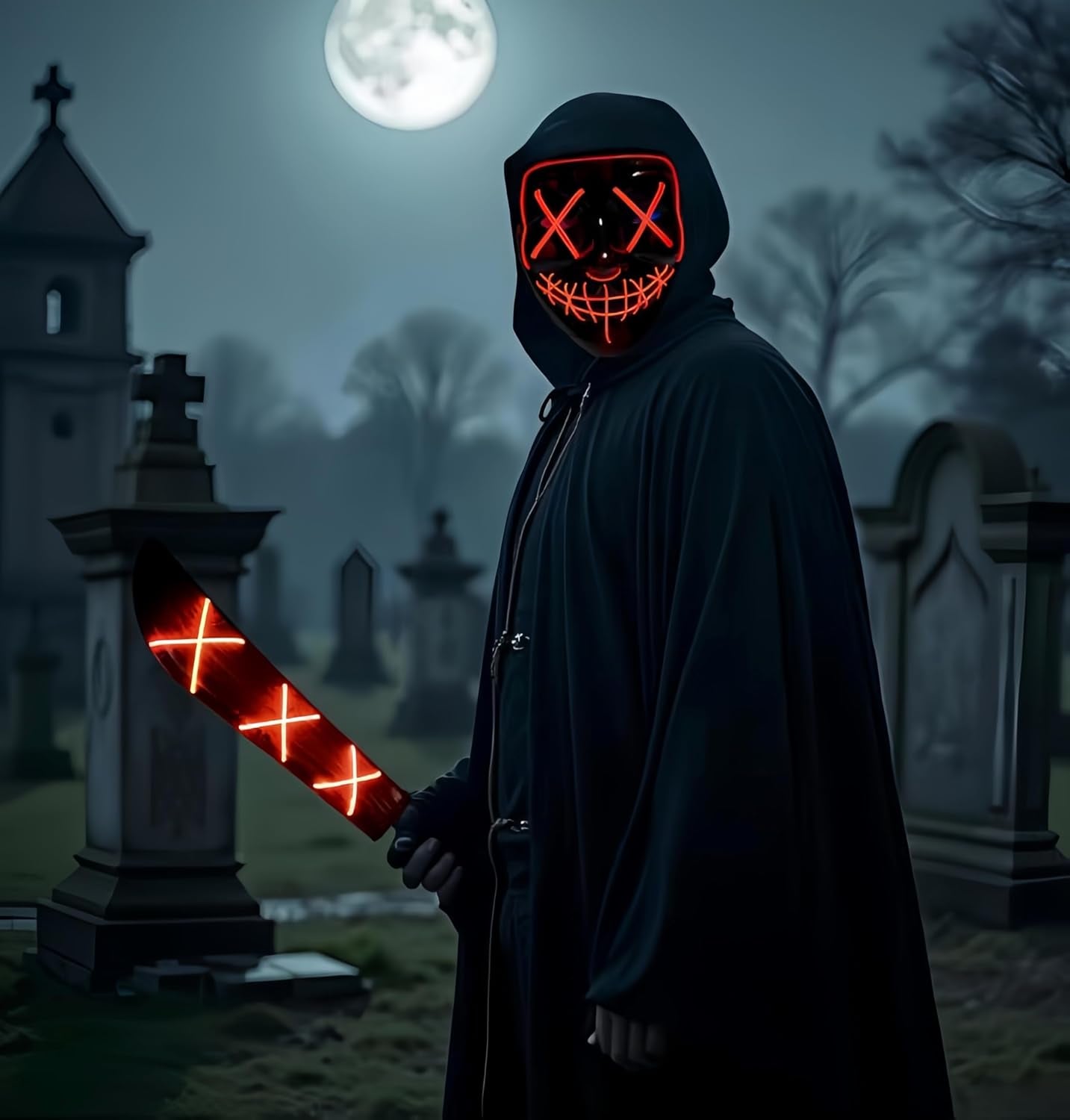 Máscara LED Creepy “The Purge” – 5 Modos Luminosos, Efecto de Terror Nocturno