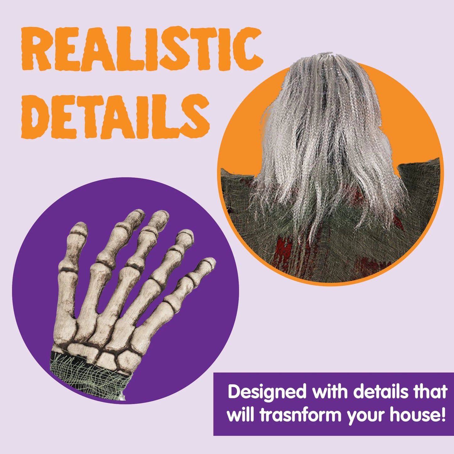 2 Figuras Colgantes de Zombi 47” – Decoración de Halloween con Manchas de Sangre para Interior y Exterior