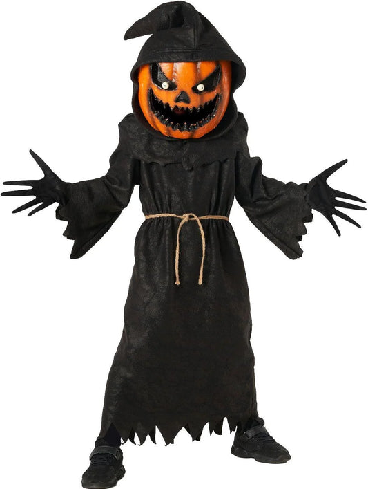 Disfraz Infantil de Calabaza Malvada – Traje de Monstruo de Halloween con Capa Negra y Detalles Naranja