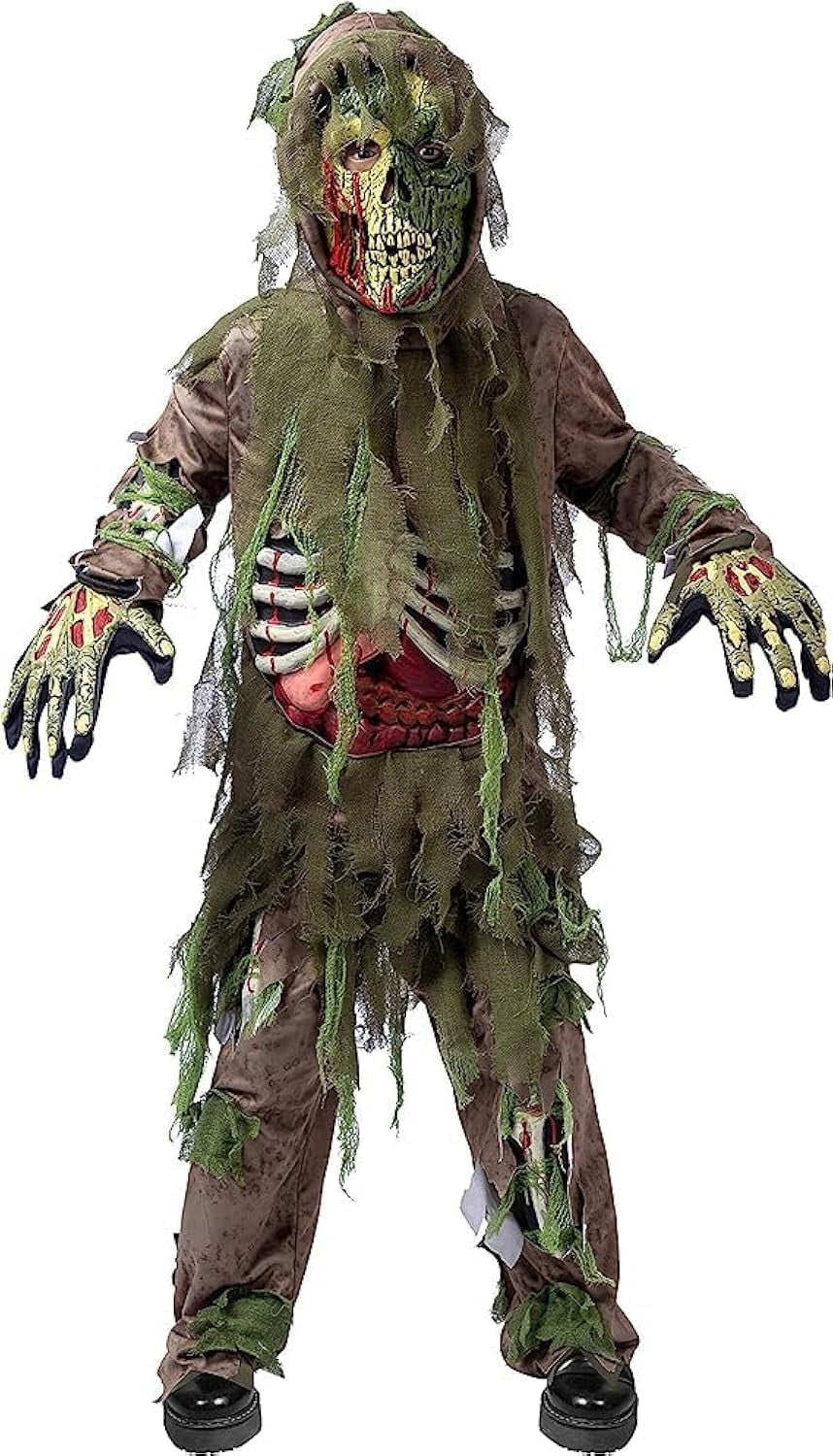 Disfraz de Esqueleto Zombi Pantanoso – Traje de Halloween para Niño con Detalles Realistas y Máscara Completa