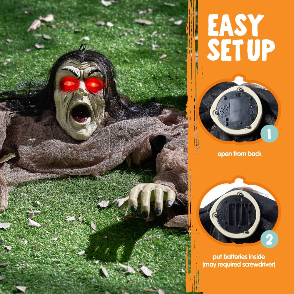 Zombi Enterrado con Ojos LED – Decoración de Halloween para Jardín o Cementerio