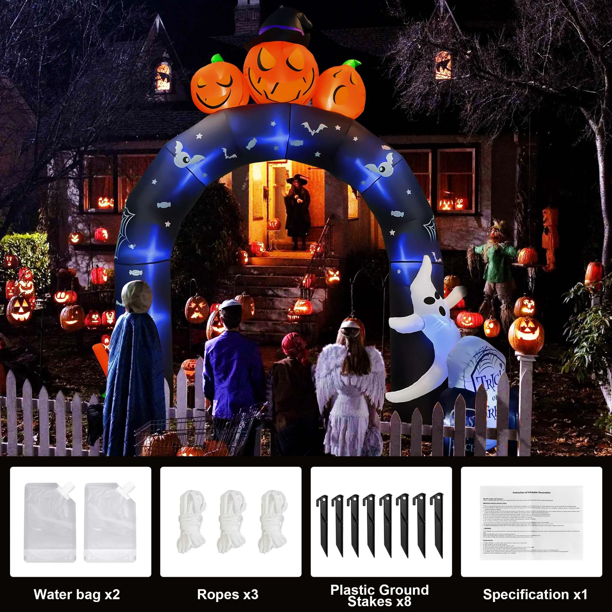 Arco Inflable de Halloween 10 ft – Decoración Gigante para Jardín con Fantasmas y Calabazas Luminosas
