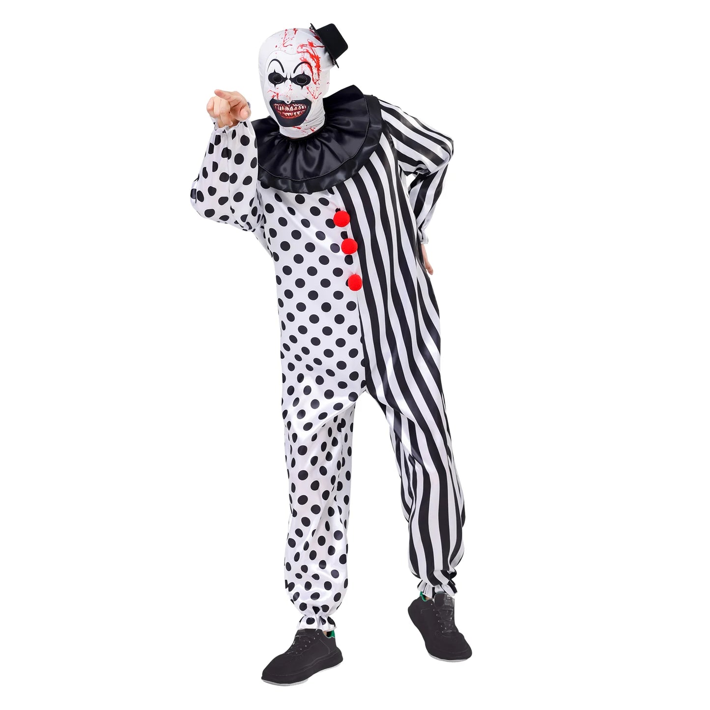 Disfraz de Payaso Blanco y Negro para Niños – Traje Completo Unisex de Halloween