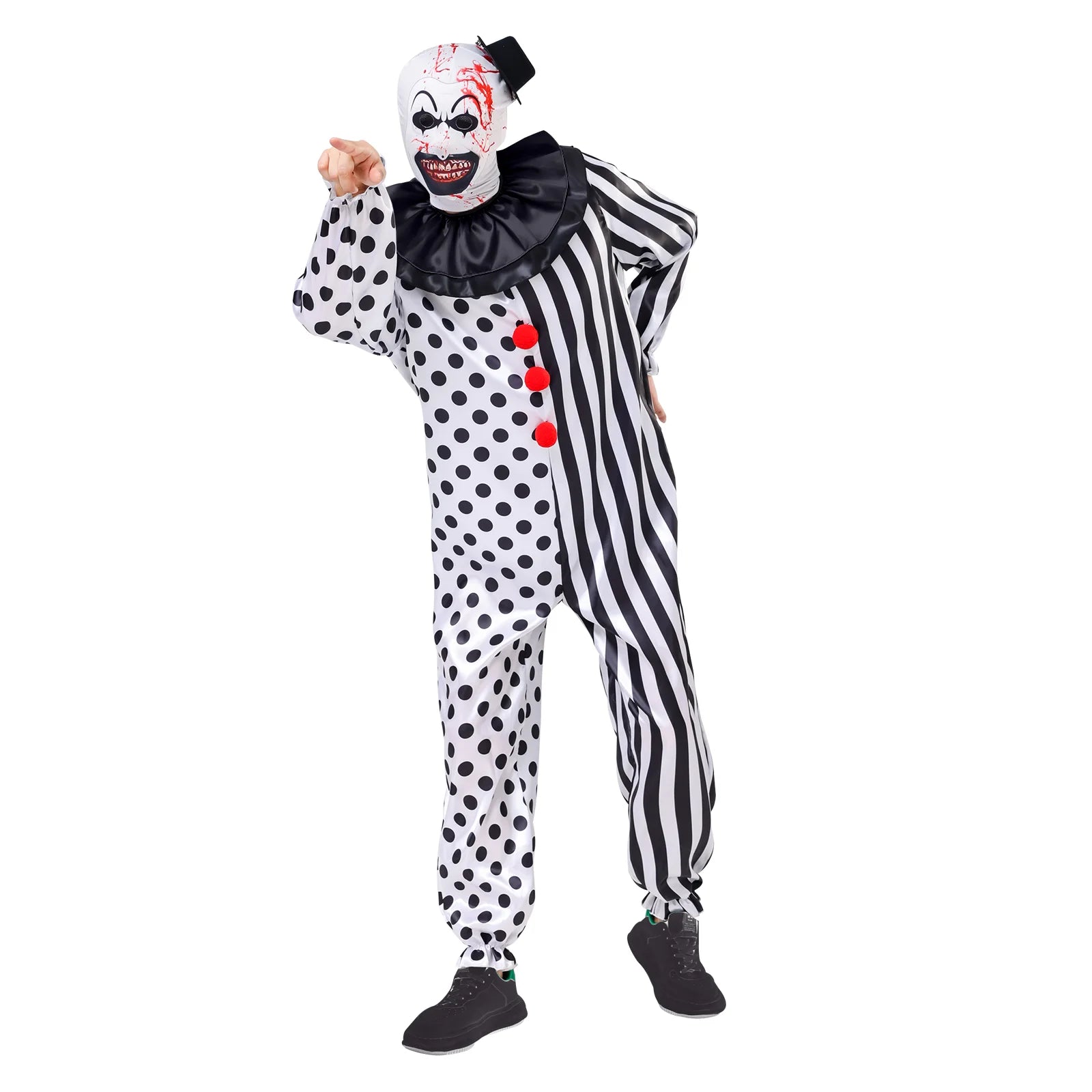 Disfraz de Payaso Blanco y Negro para Niños – Traje Completo Unisex de Halloween