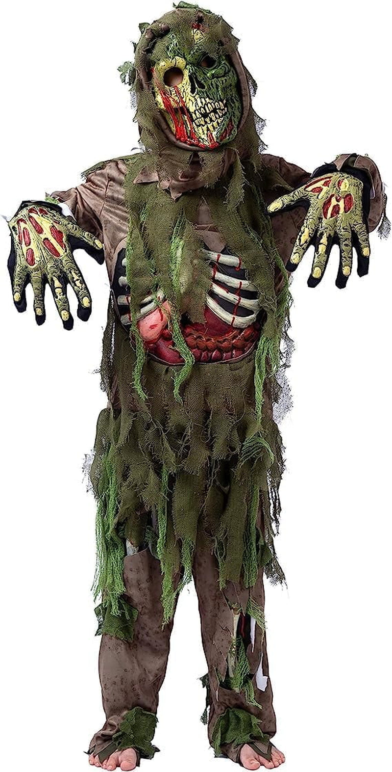 Disfraz de Esqueleto Zombi Pantanoso – Traje de Halloween para Niño con Detalles Realistas y Máscara Completa