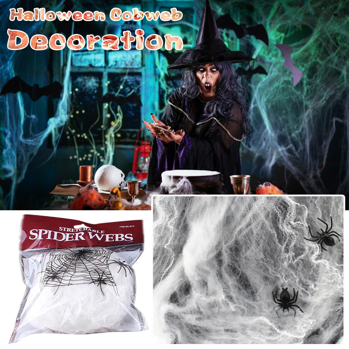 Telarañas de Halloween Súper Elásticas – Decoración de Terror para Interior y Exterior
