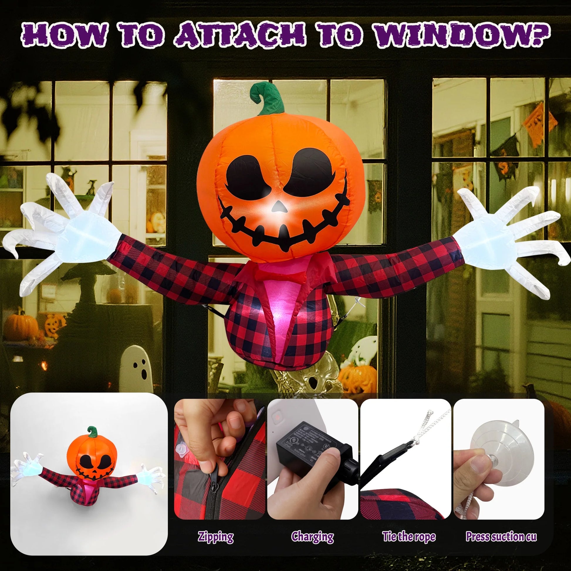 Inflable Halloween Fantasma con Calabaza 1.5 m – Decoración Exterior con Luces LED