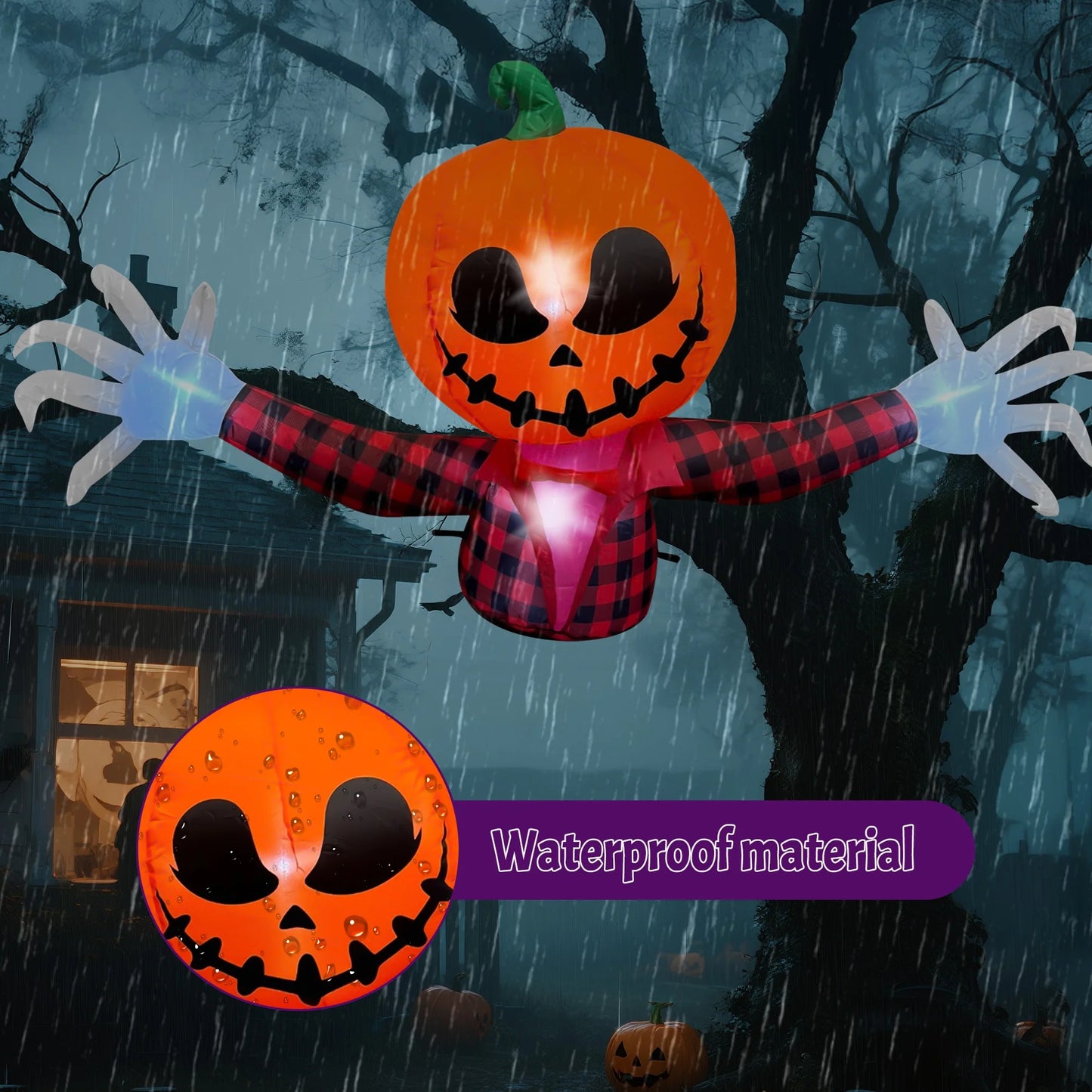 Inflable Halloween Fantasma con Calabaza 1.5 m – Decoración Exterior con Luces LED
