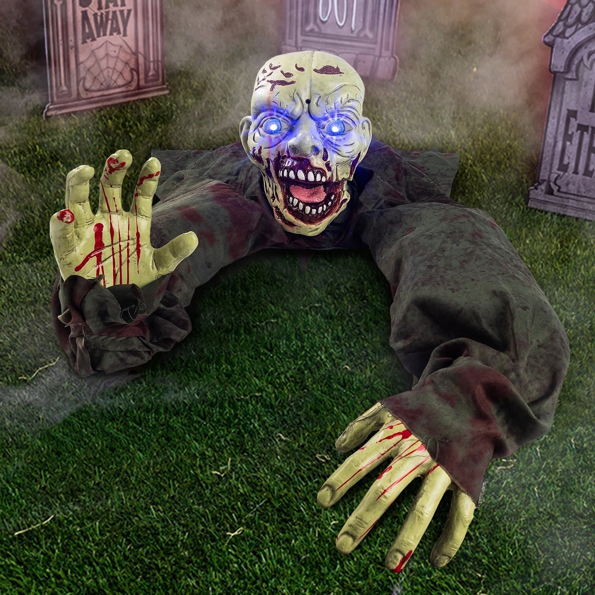Zombie Animatrónico con Sonido y Ojos LED – Decoración de Halloween para Exterior e Interior