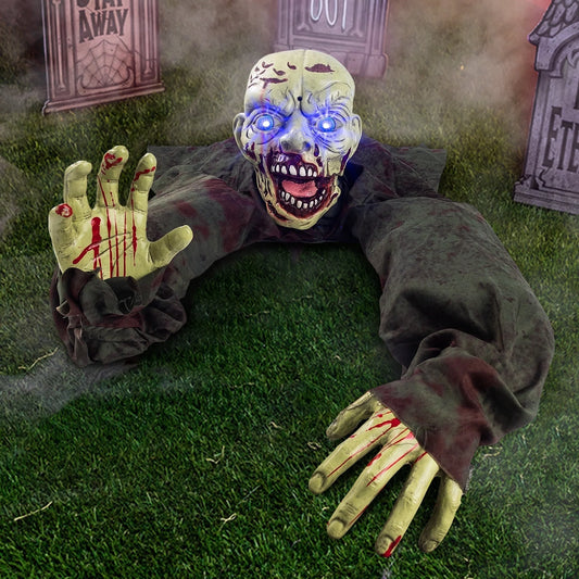 Zombie Animatrónico con Sonido y Ojos LED – Decoración de Halloween para Exterior e Interior
